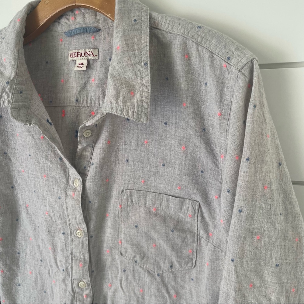 Women’s Gray Button-Up Shirt embroidered collar layering normcore cabincore